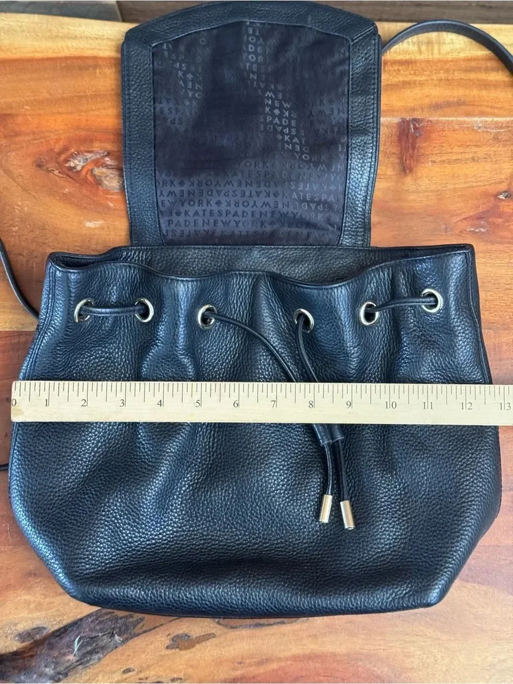 Kate Spade Mulberry Street Breezy Backpack Black Pebbled Leather Gold Logo Bag